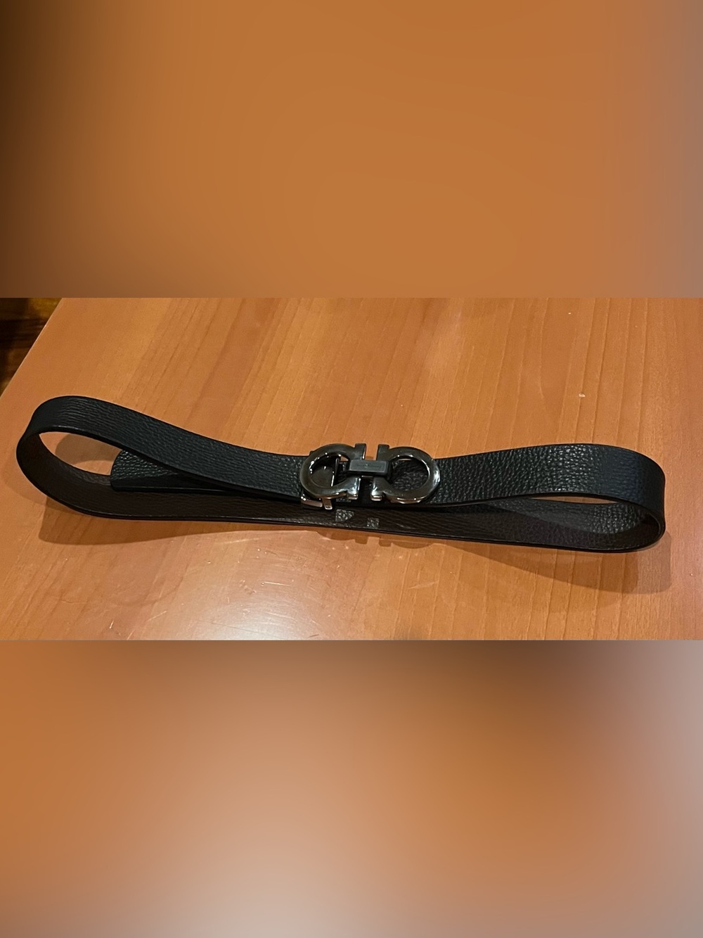 Salvatore Ferragamo Black Leather Men's Belt with Silver Gancini Buckle